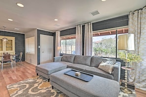 Eat, talk, and relax during your evenings in this home.