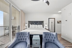 Experience comfort and style in this cozy studio, featuring a queen-size bed, kitchenette, and breathtaking views of Panama City Beach
