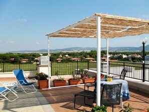 Plant, Sky, Flower, Flowerpot, Building, Shade, Fence, Outdoor Furniture, Leisure, Grass