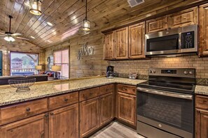 Fully stocked kitchen.