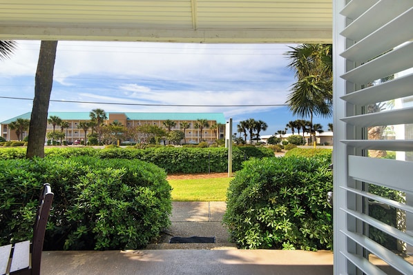 Just Beach It patio- the gulf is across the street!
