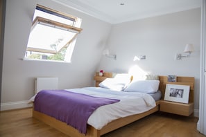 quiet, spacious bedroom with double bed