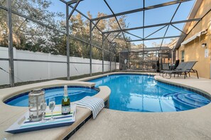 Hot tub for relaxing while the kids play in the game room