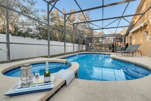 Hot tub for relaxing while the kids play in the game room
