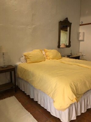 The sleeping area is in the basement 
High ceiling , shilly in warm summer days 