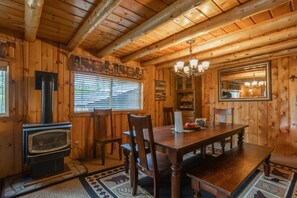 Keep cozy with the wood burning stove.