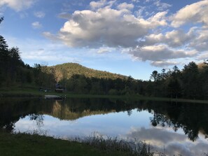 Looking back to the lodge from the far side of the private lake.