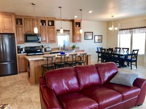 Kitchen, living, dining great room
