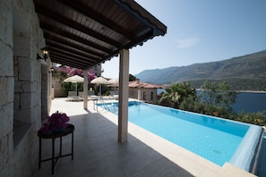 Exterior view of the villa with a private infinity pool.
