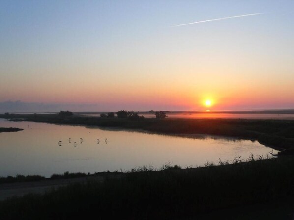 Lever du soleil sur les étangs à l'ouest ,vue de votre chambre.