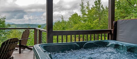 Beautiful mountain views from the privacy of the hot tub..
