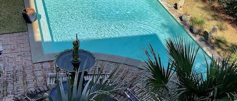 outdoor pool view from upstairs balcony