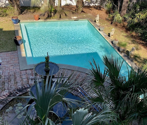 outdoor pool view from upstairs balcony