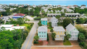 Aerial Views of the Home before the front patio fencing went up.