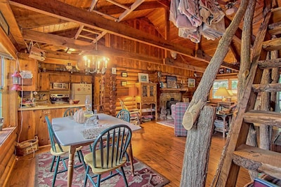 Mountaintop log cabin w/ wood stove hot tub and grill near Lake Chatuge