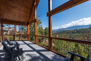 Main Level Deck With Adirondack Chairs, Glider, Overlooking Smoky Mountains