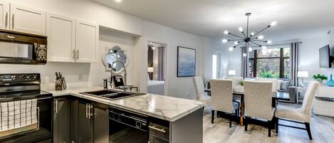 Open concept kitchen, dining and living area. Room for the whole family!