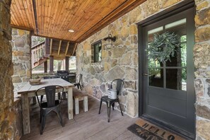 Front porch seating with gas grill