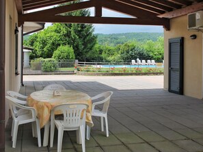 Furniture, Table, Property, Plant, Building, Chair, Tree, Wood, Sky, Porch