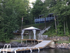 The cottage and dock as seen from the lake looking South-West