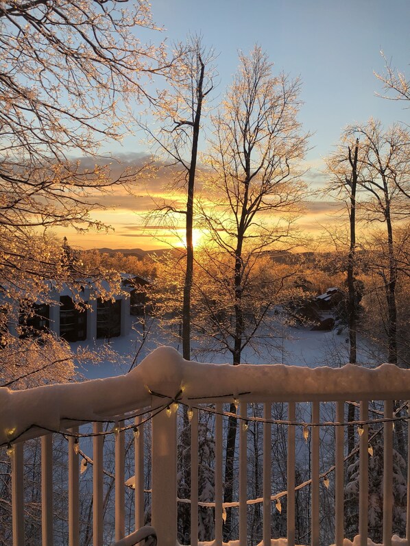 sunrise over Kettlebrook trail from deck