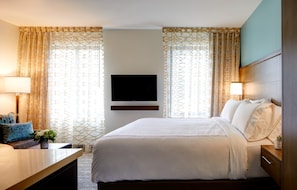 Relax on the comfy bed after a day outside.