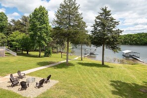 Gentle slope to your private dock.  Includes private hot tub & plenty of parking