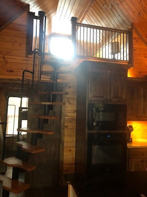 Looking up to the Loft with 2 twin beds