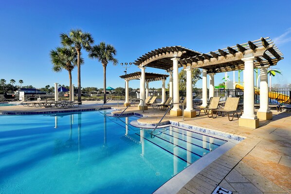 Relax under the cabana at the clubhouse pool.