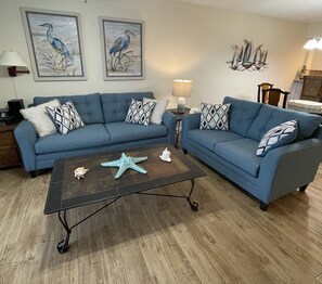New sleeper sofa, love seat, and lamp!