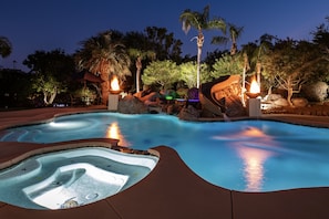 Exquisite Backyard Oasis - pool, spa, waterslide, water & fire bowl, and more!