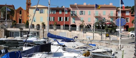 View of apartment building from port