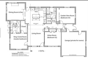 Floor plan showing 3 bedrooms &amp; 2 bathrooms