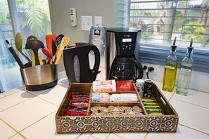 Electric kettle (hot pot), coffee maker, coffee &amp; tea.