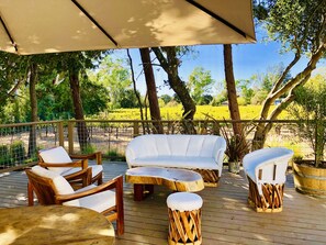 Terrace deck with view to vineyards during summer months