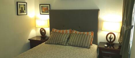 Bedroom view, queen size bed, inverter Panasonic A/C 9,000 BTU,  and more...