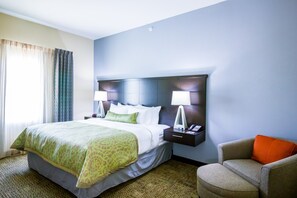 Relax on the comfy bed after a day outside.