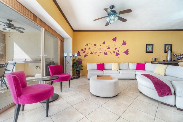 The living room with vibrant stylish design