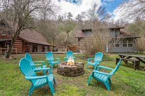 Large back yard with fire pit