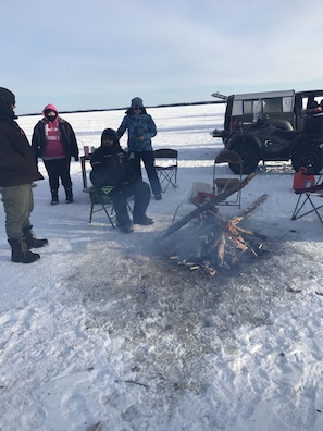 Ice fishing with friends