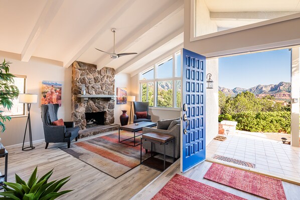 Tranquil Space with a Warm Gas Fireplace and Peaceful Views