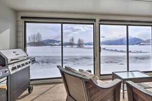 Enclosed Sunroom | Gas Grill | Seating | Lake & Mountain Views