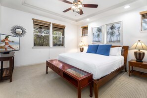 Primary bedroom, TV and ceiling fan