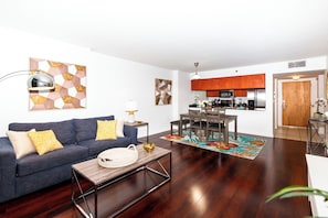 It is fully furnished with a nice decoration.