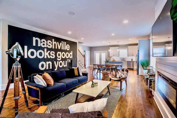 Overview of open living room and kitche