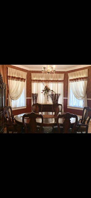 Formal dining room, with use of antique china and linens