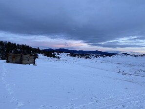 View from front in winter  (this is not the cabin)
