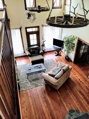 Balcony view of the main floor living area.