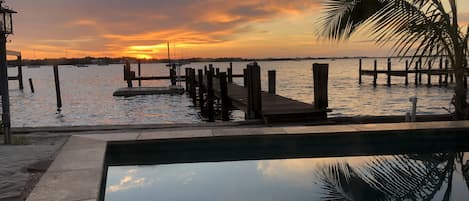 Sunrise from the new heated pool 10 feet from Sarasota Bay 