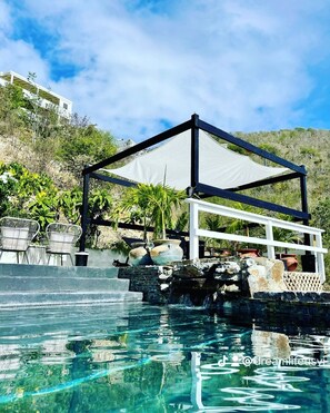 Newly installed sun shade at upper deck pool